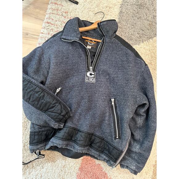 90s Streetwear Fleece Bomber Jacket by Clench Size XL Blue/Black - Picture 5 of 7